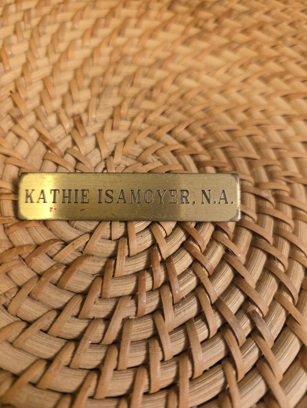 Vintage Brass Name Badge Kathie Isamoyer N.A. Nursing Assistant Pin 💜
